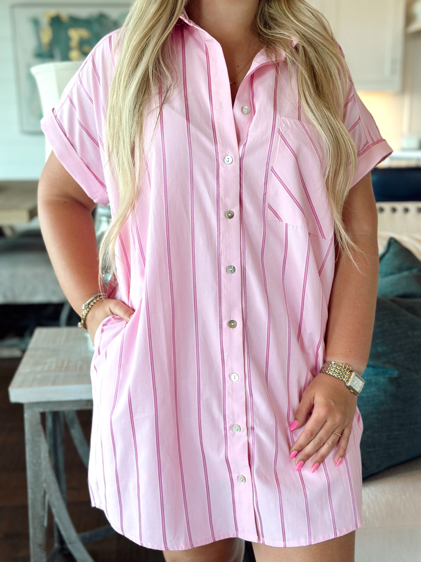 Pink shirt dress